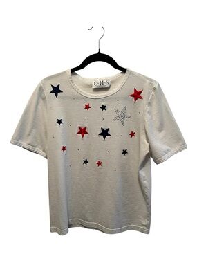 CMS Brand Women’s White Star Graphic Tee - Red & Navy Stars size Small